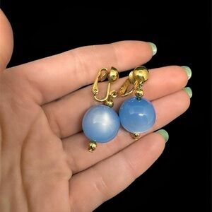 Vintage Blue Iridescent Bead Clip-On Earrings